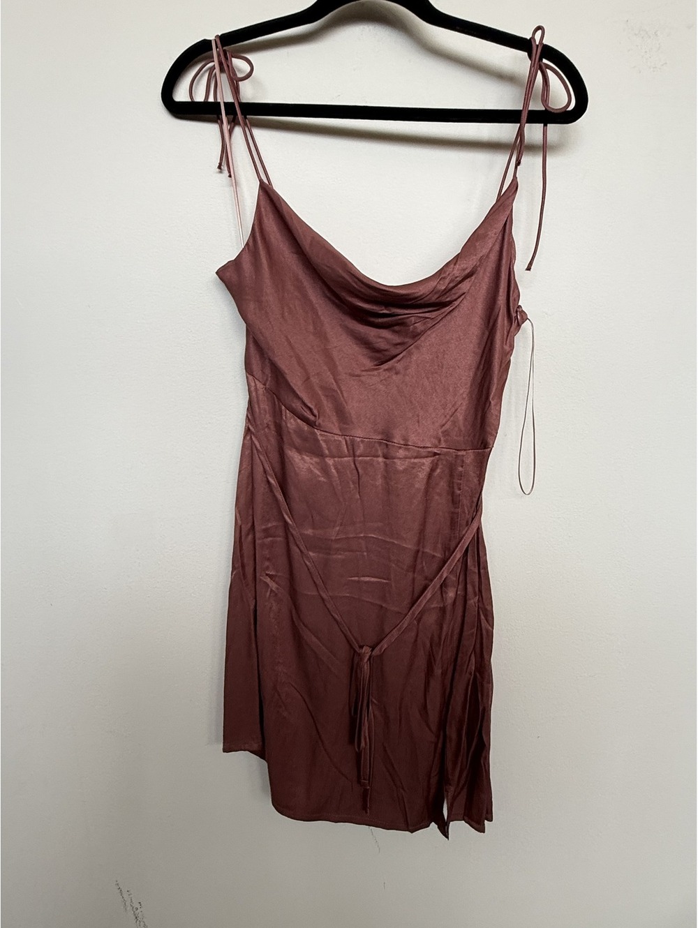 Endless Blu Mauve Satin Cowl Neck Slip Mini Dress Cotton Blend Small